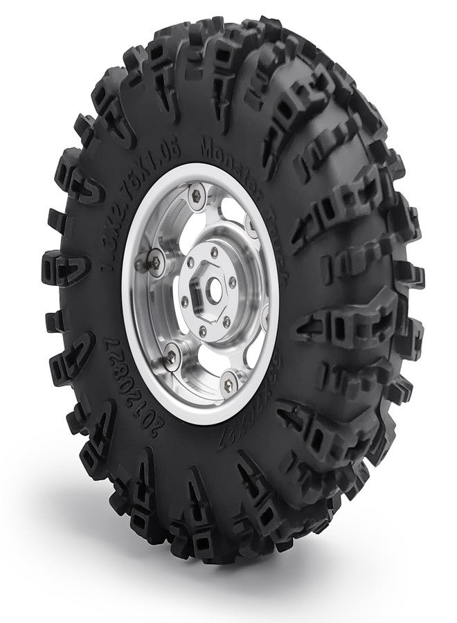 MORFUM 1.3" Beadlock Wheels and Tires Set 1.3inch Aluminium Beadlock Wheel Rims with 70mm Soft Sticky Crawler Mud Terrain Rubber Tires for 1/18 1/24 SCX24 TRX4M RC Car Upgrades (Style B - Silver) - Image 5